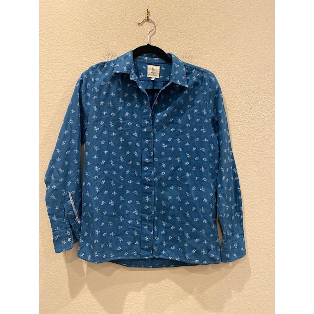 MiH Chambray Floral Print Long Sleeve Blouse Button Front Small